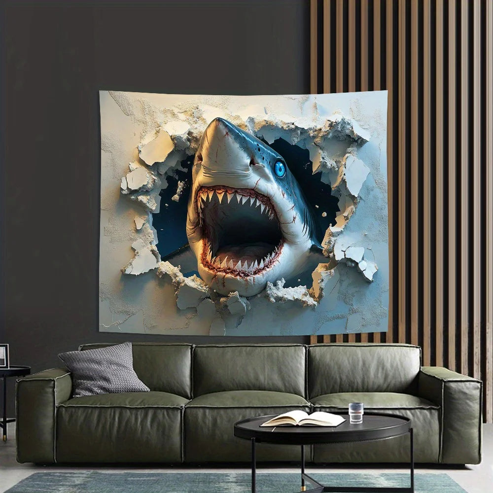 1pc 3D stereo visual effects big shark background cloth, living room, bedroom, office, party decoration tapestry creative gifts