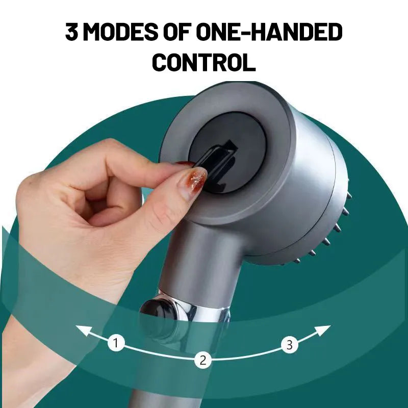 High Pressure Shower Head New Style 3 Modes Adjustable Water Saving One-key Stop Water Massage Nozzel Bathroom Accessories