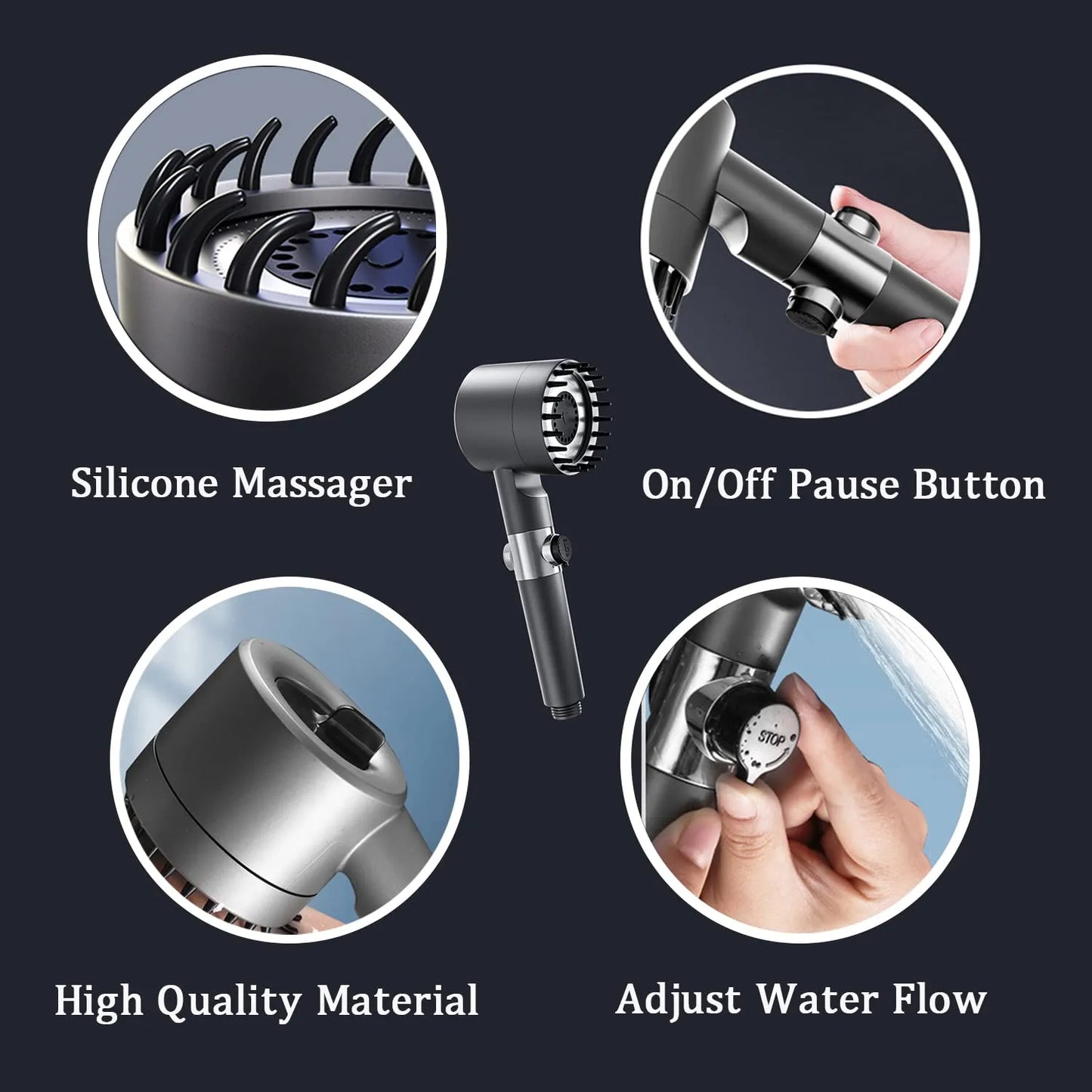 High Pressure Shower Head New Style 3 Modes Adjustable Water Saving One-key Stop Water Massage Nozzel Bathroom Accessories