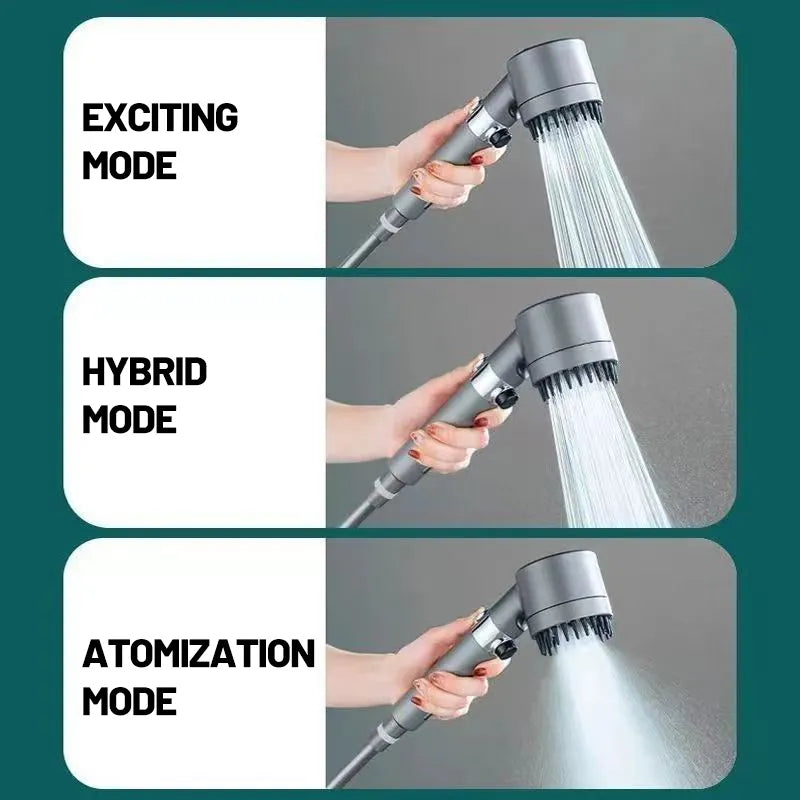 High Pressure Shower Head New Style 3 Modes Adjustable Water Saving One-key Stop Water Massage Nozzel Bathroom Accessories