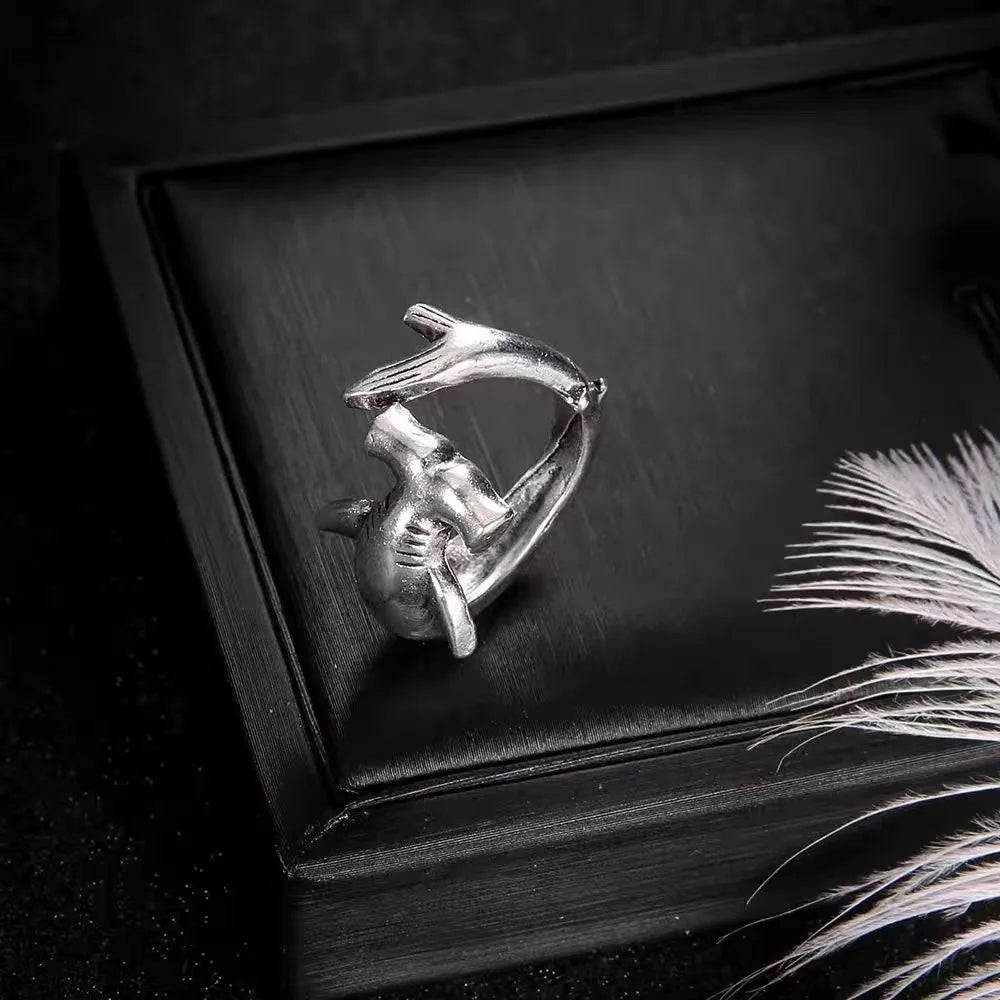 2pcs/set Vintage Punk Shark Rings White Shark Hammerhead Shark Rings Adjustable Opening Metal Ring Jewelry for Women Men Gifts