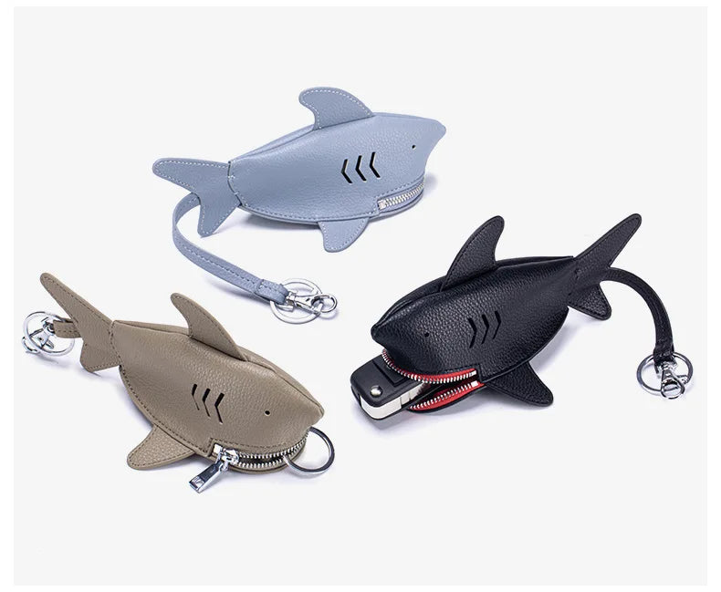 Alirattan 2025 New Creative Genuine Leather Key Bag Portable Universal Shark Key Protective Cover Bag Pendant Storage Bag