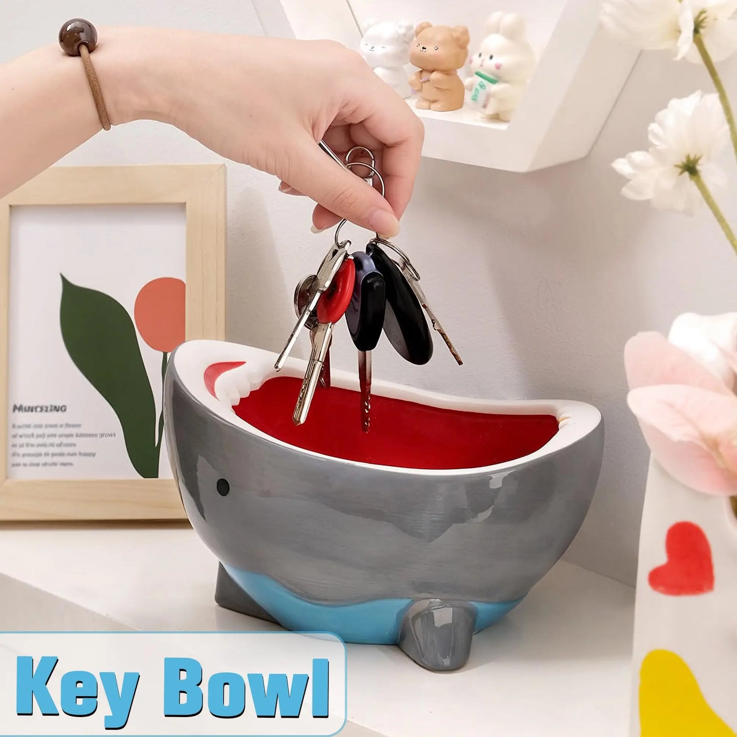 Shark Fruit Bowl for Kitchen Counter Decorative Bowls for Home Decor Handmade Ceramic Snack Candy Soup Salad Serving Bowls
