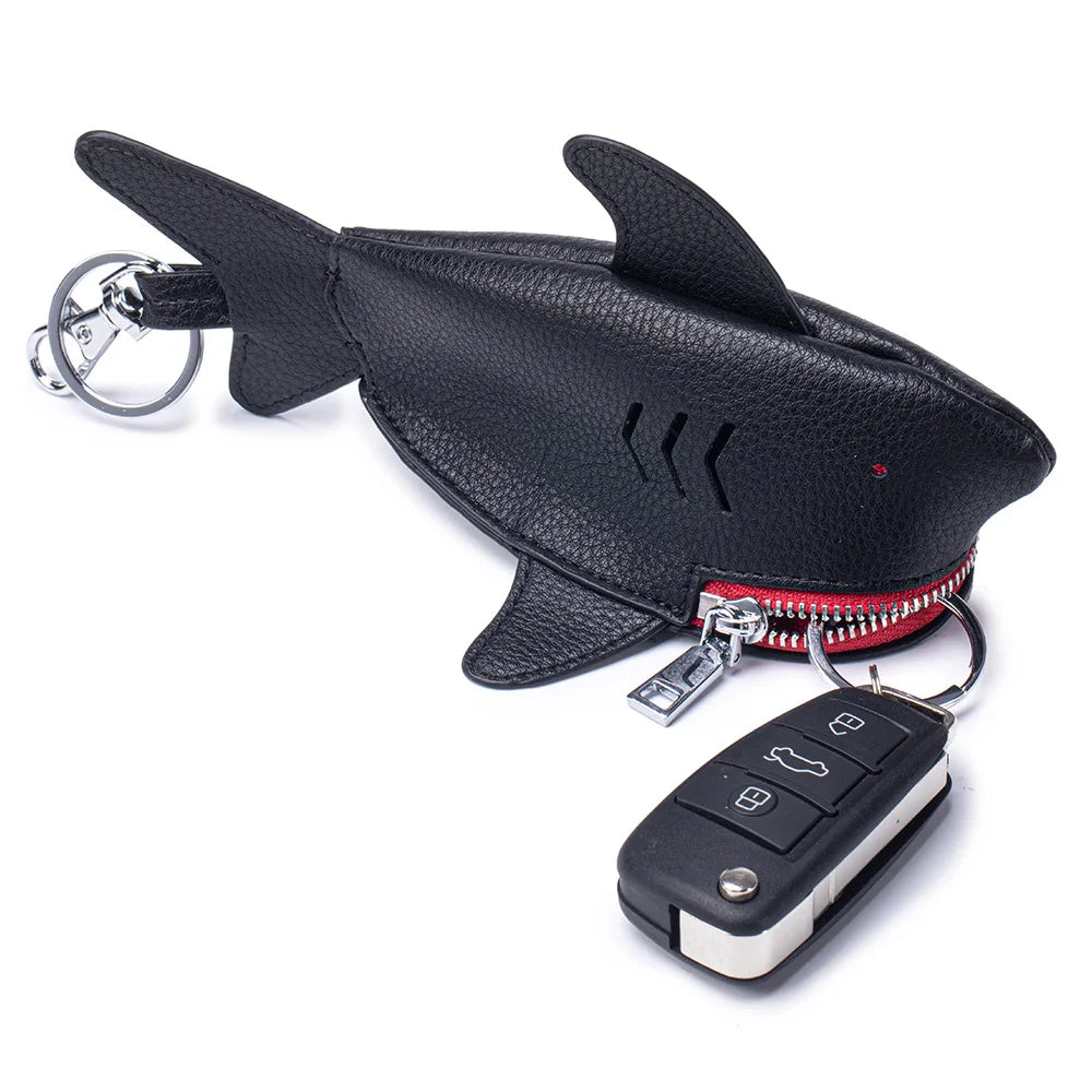 Alirattan 2025 New Creative Genuine Leather Key Bag Portable Universal Shark Key Protective Cover Bag Pendant Storage Bag