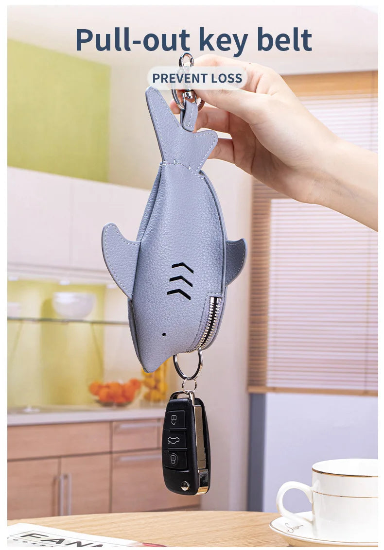 Alirattan 2025 New Creative Genuine Leather Key Bag Portable Universal Shark Key Protective Cover Bag Pendant Storage Bag