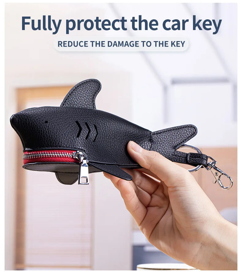 Alirattan 2025 New Creative Genuine Leather Key Bag Portable Universal Shark Key Protective Cover Bag Pendant Storage Bag