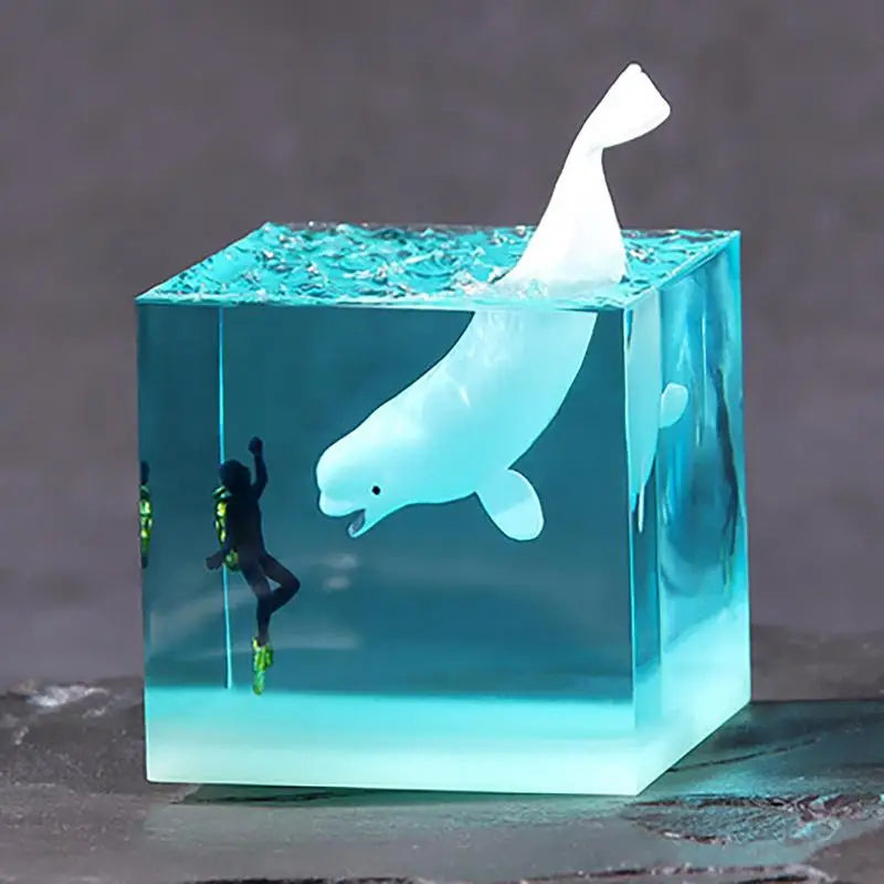 Creative Resin Marine Animal Ornament Shark Diver Ocean Whale Decoration Home Desktop Lamp USB LED Night Light Gift Luminous Toy