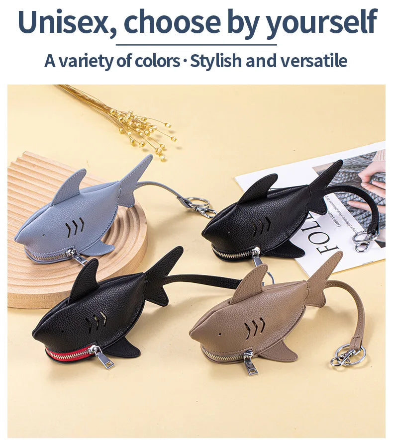 Alirattan 2025 New Creative Genuine Leather Key Bag Portable Universal Shark Key Protective Cover Bag Pendant Storage Bag