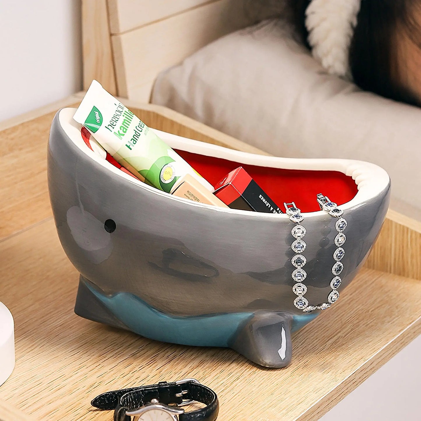 Shark Fruit Bowl for Kitchen Counter Decorative Bowls for Home Decor Handmade Ceramic Snack Candy Soup Salad Serving Bowls