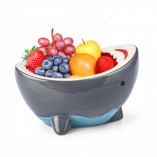 Shark Fruit Bowl for Kitchen Counter Decorative Bowls for Home Decor Handmade Ceramic Snack Candy Soup Salad Serving Bowls
