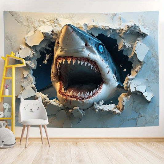 1pc 3D stereo visual effects big shark background cloth, living room, bedroom, office, party decoration tapestry creative gifts